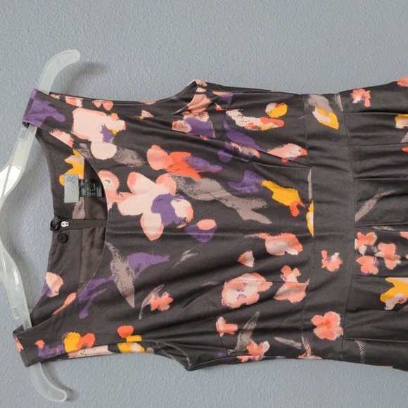 sz 6 Grey floral tea length dress sleeveless pockets fully lined hidden zipper - Picture 2 of 13